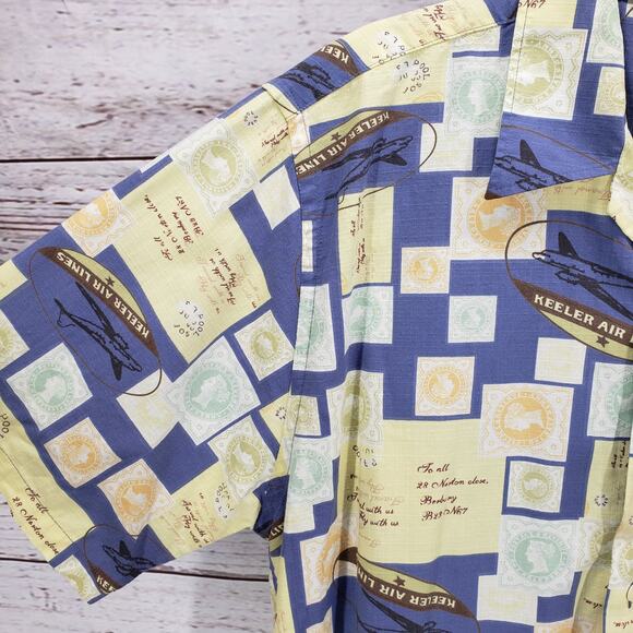 Cutter & Buck Men's Keeler Airlines Passport Stamp Print Shirt Medium - Picture 4 of 14